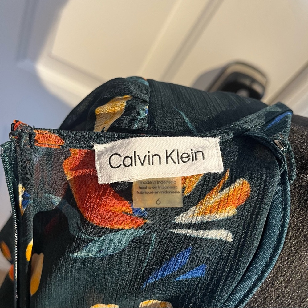 Calvin Klein Dark Green and Orange Floral Midi Dress - Picture 4 of 6